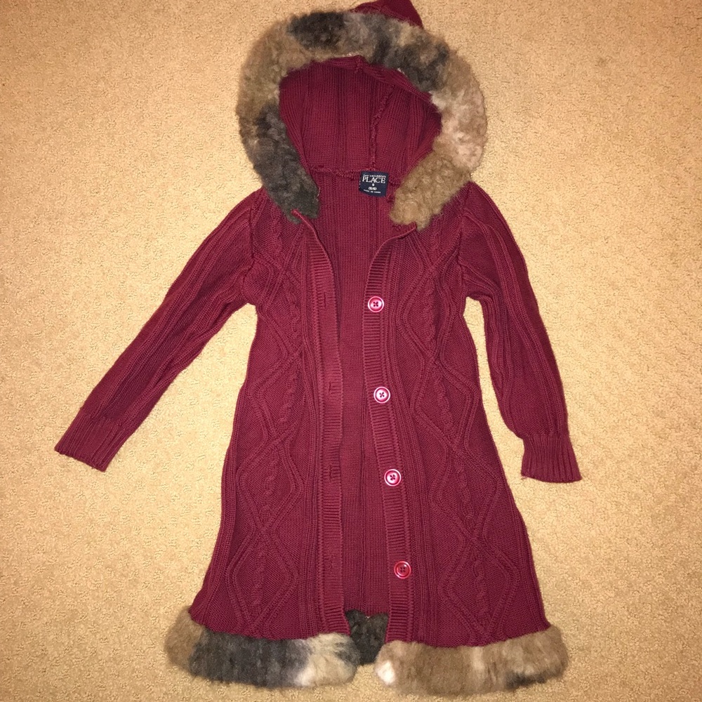 The Children’s Place Girls faux fur knitted coat